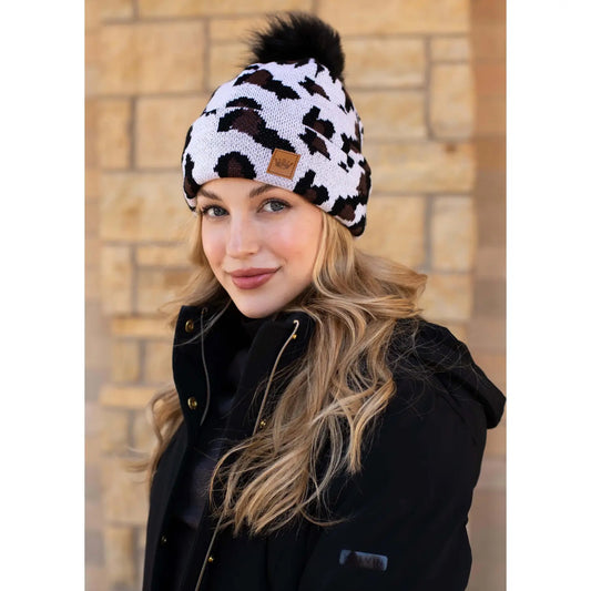 White Leopard Pom Hat