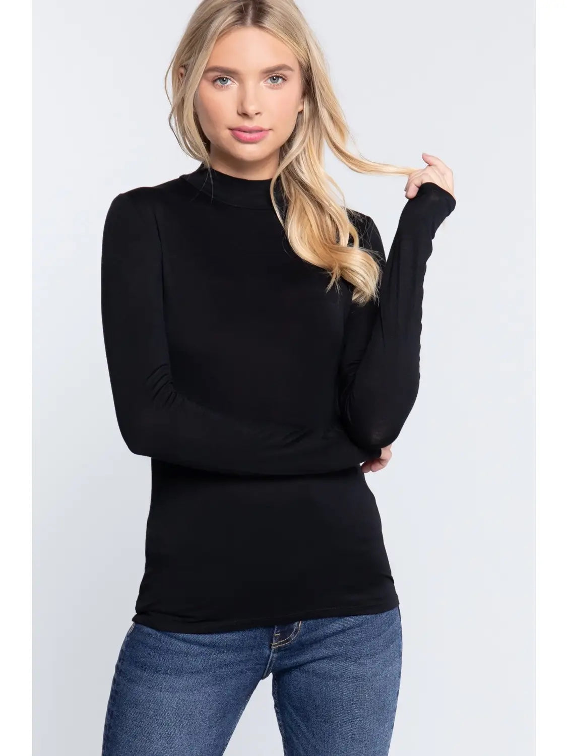 Long Sleeve Mock Neck Fitter Rayon Shirt