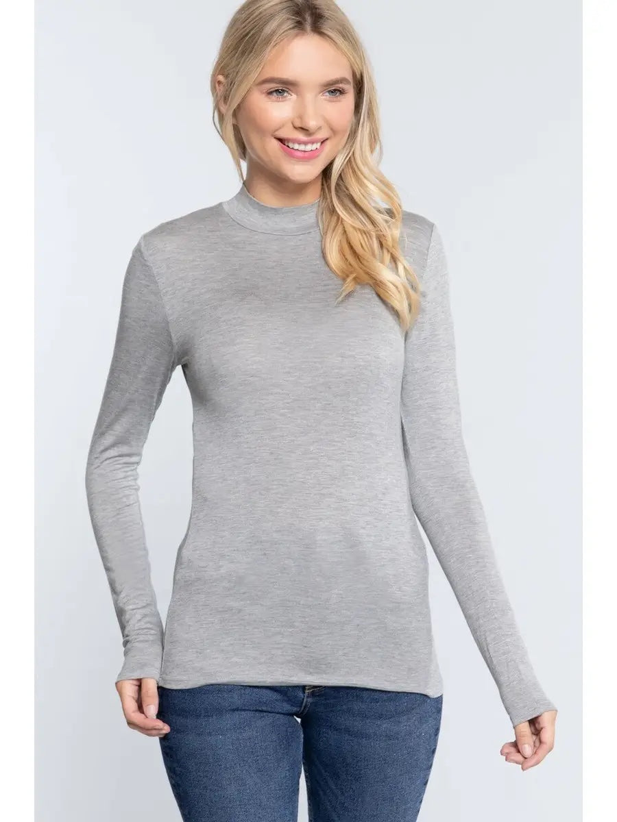 Long Sleeve Mock Neck Fitter Rayon Shirt