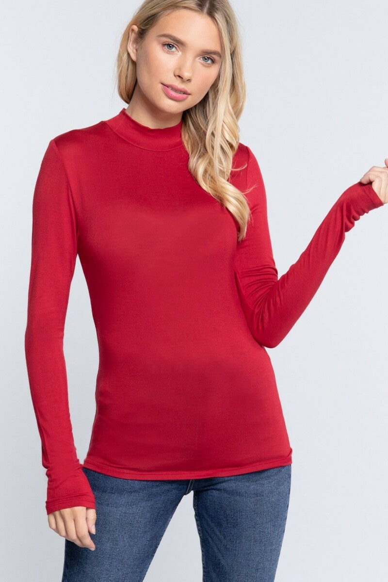 Long Sleeve Mock Neck Fitter Rayon Shirt