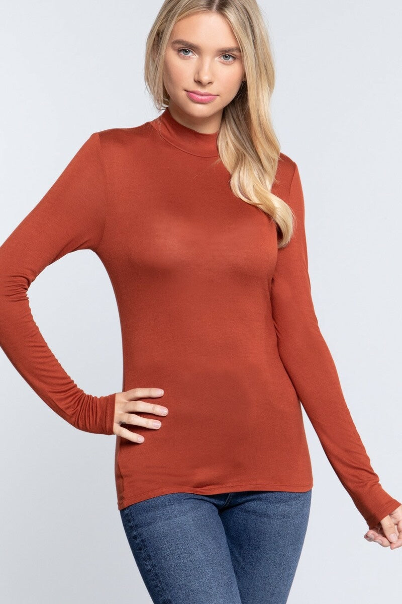 Long Sleeve Mock Neck Fitter Rayon Shirt
