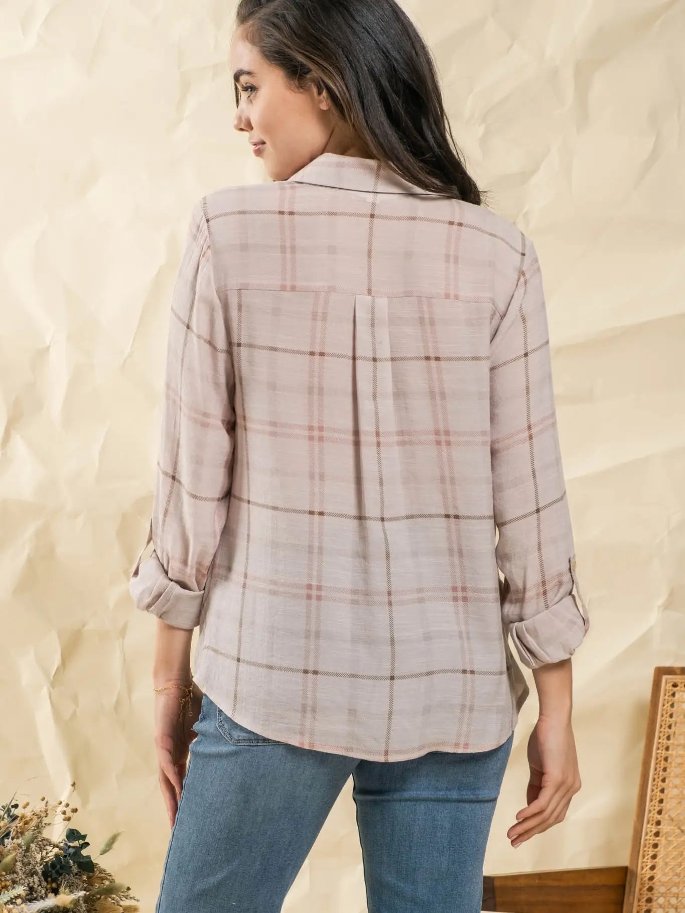 Blu Pepper Plaid Wrap Button Down Shirt