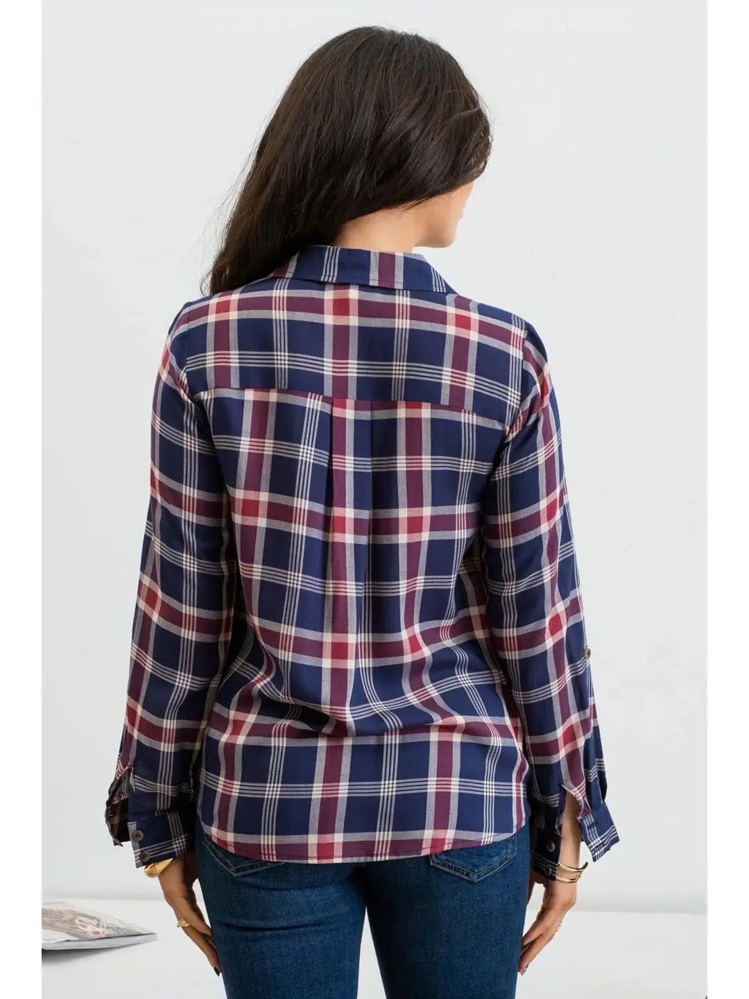 Blu Pepper Plaid Wrap Button Down Shirt