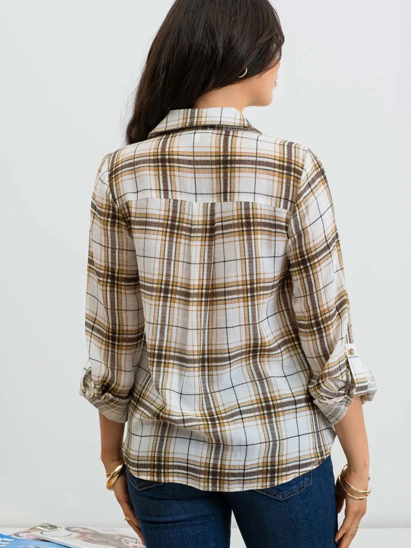 Blu Pepper Plaid Wrap Button Down Shirt