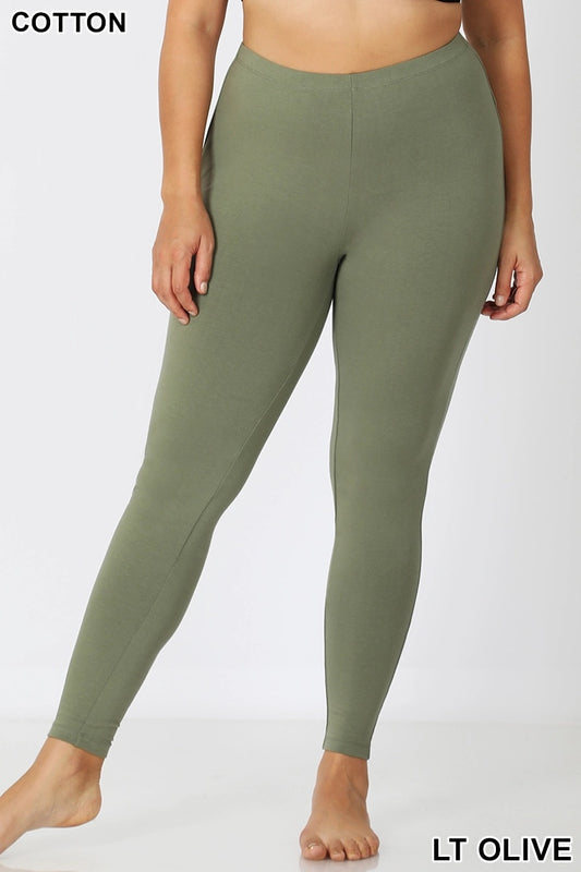 Plus Size Cotton Full Length Olive Leggings
