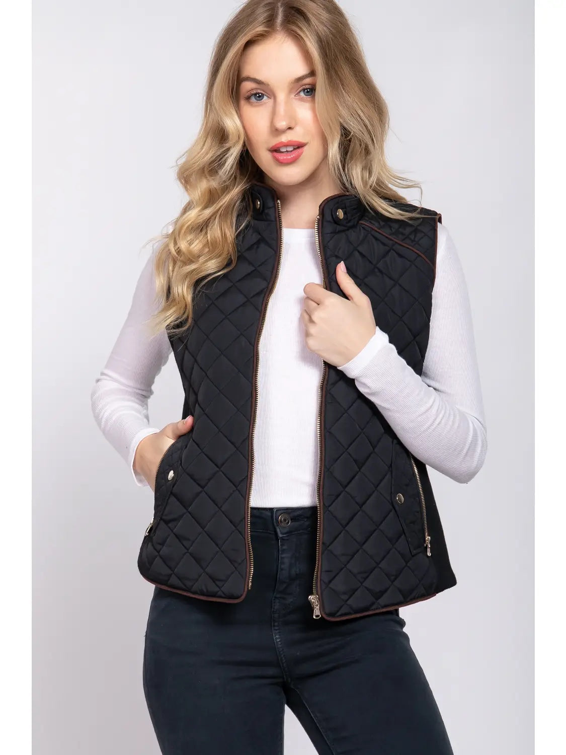 Slim Fit Suede Piping Quilted Padded Vest