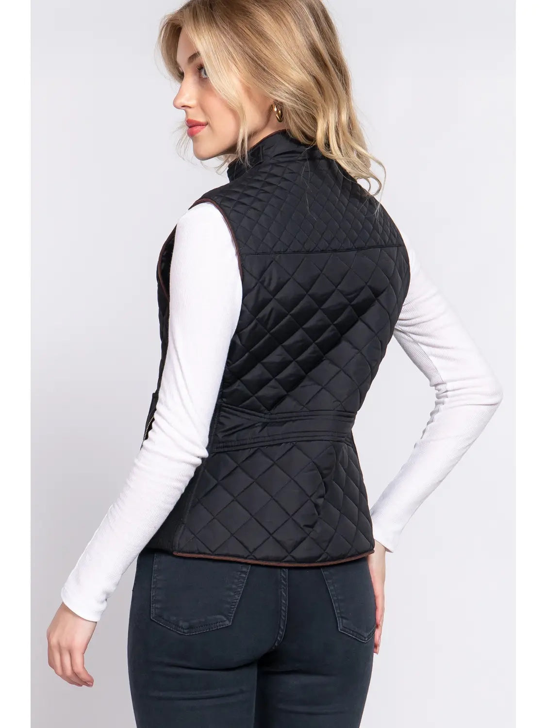 Slim Fit Suede Piping Quilted Padded Vest
