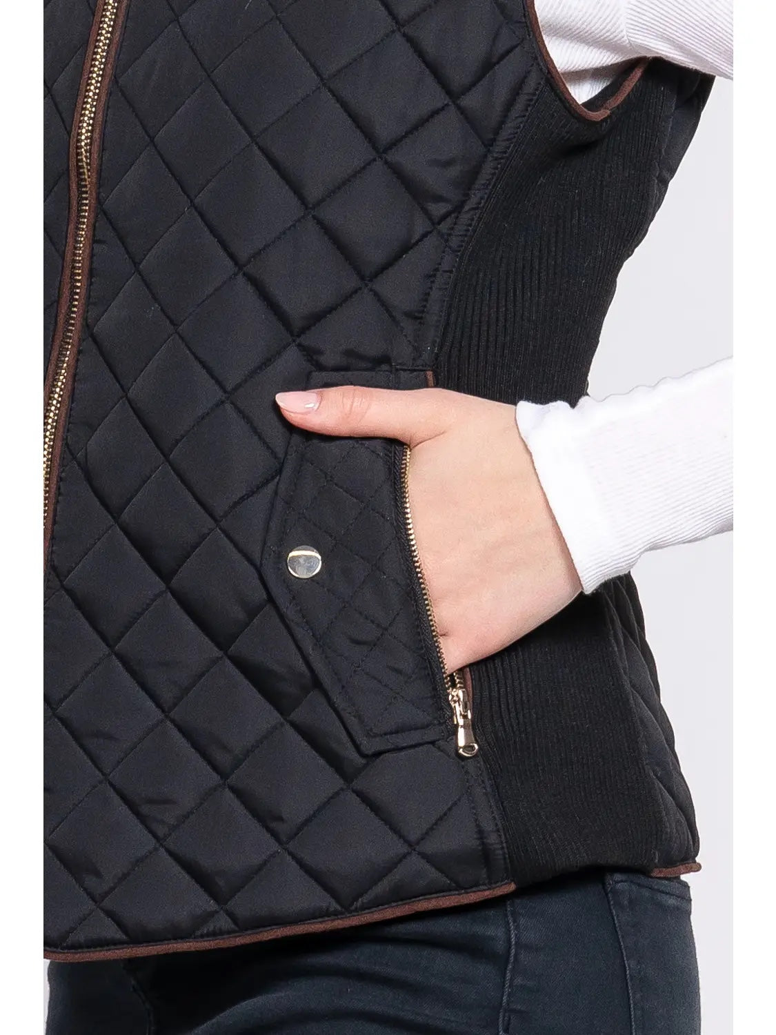 Slim Fit Suede Piping Quilted Padded Vest