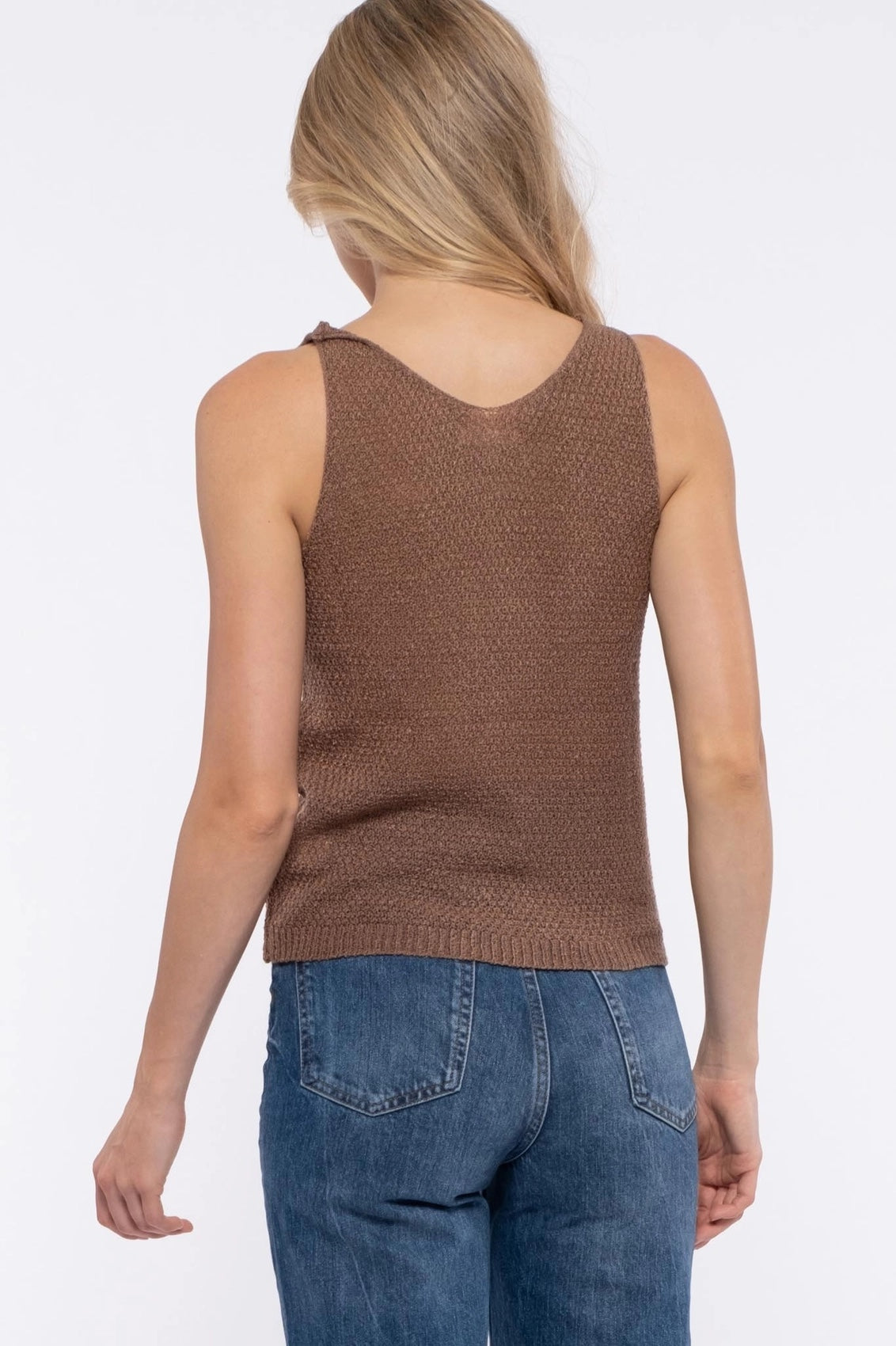Blu Pepper Cable Knit Sleeveless V Neck Top
