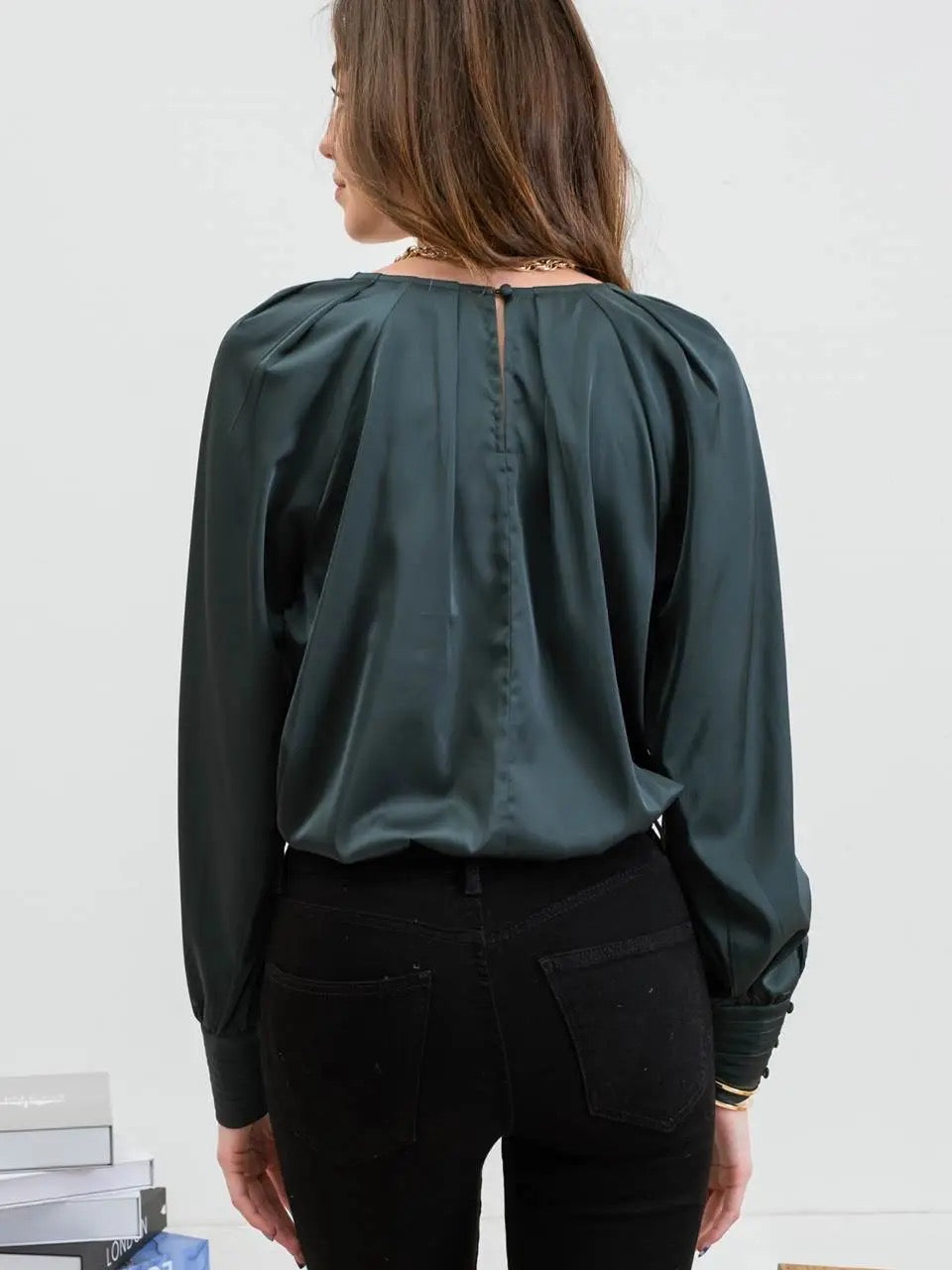 Blu Pepper Silk Long Sleeve Bishop Top