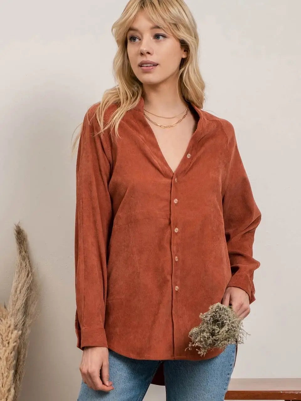 Blu Pepper Corduroy Shacket with Pockets