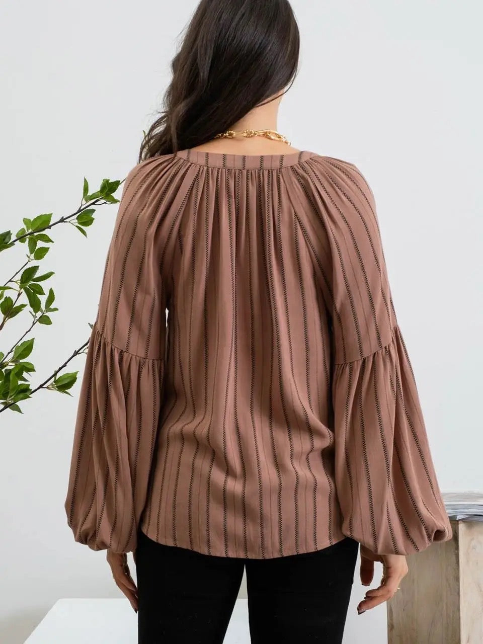 Mine Balloon Sleeve Striped Peasant Top