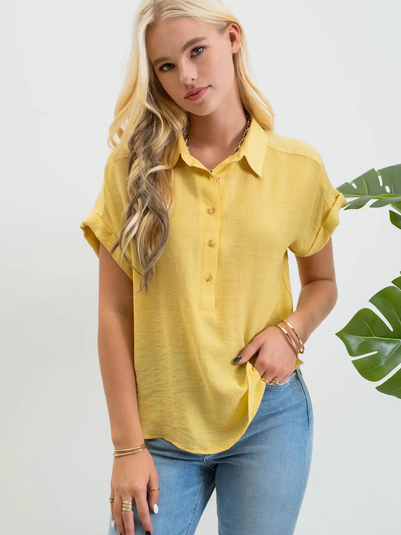 Mine/Blu Pepper Mid Button Down Woven Top