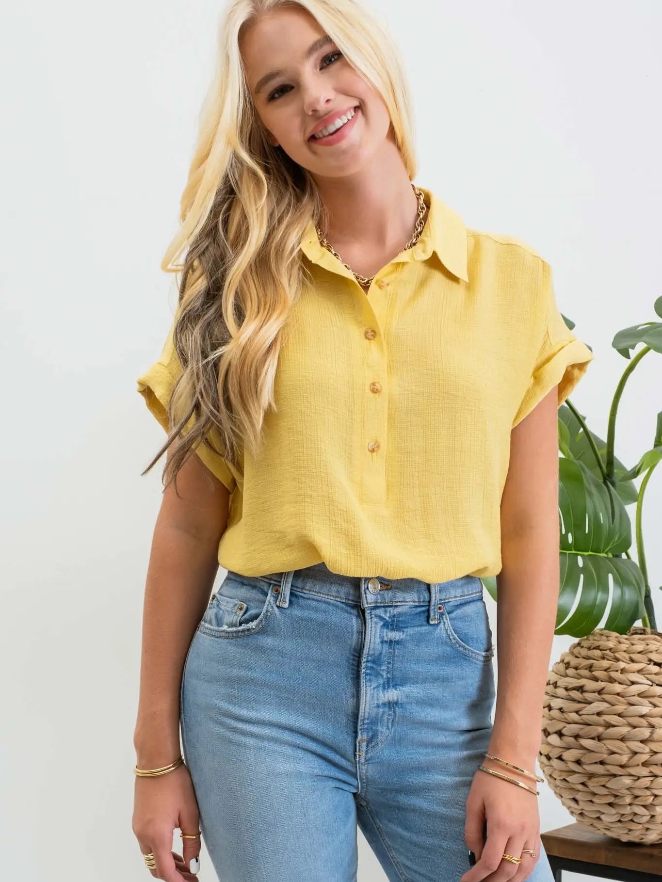 Mine/Blu Pepper Mid Button Down Woven Top