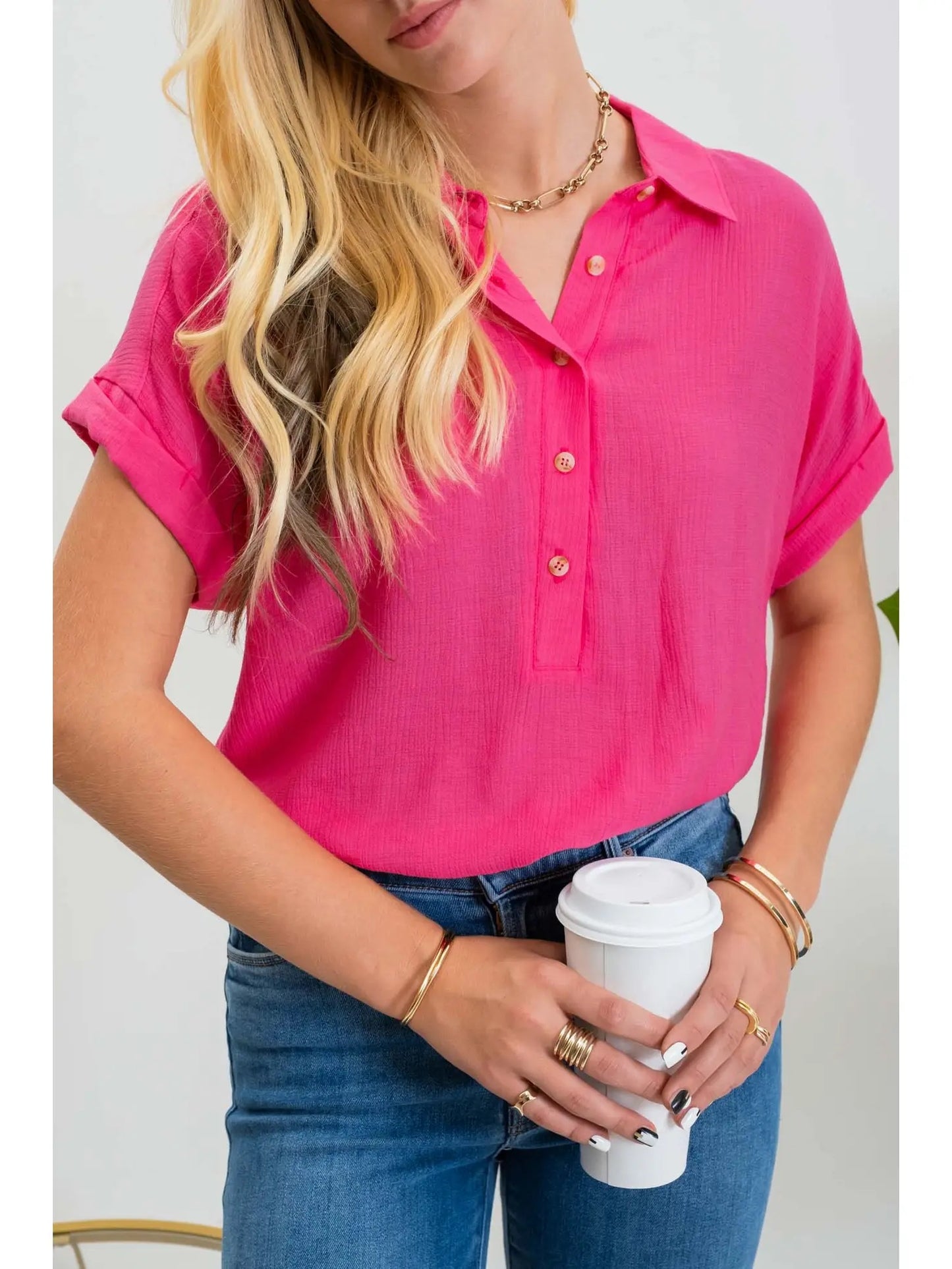 Mine/Blu Pepper Mid Button Down Woven Top