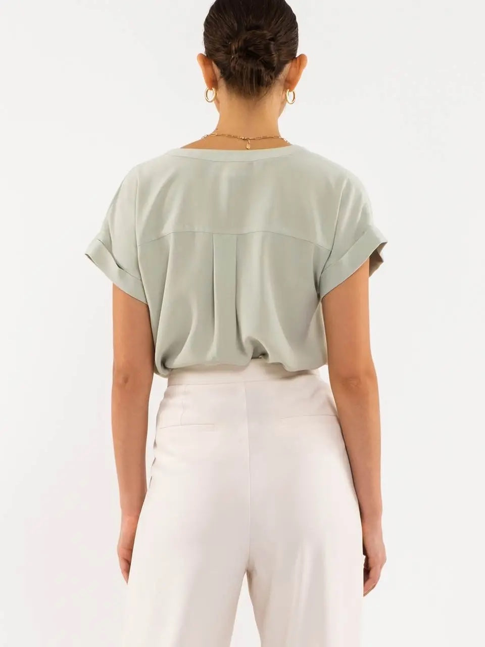 MINE Cuffed Short Sleeve Shirt with Front Pockets
