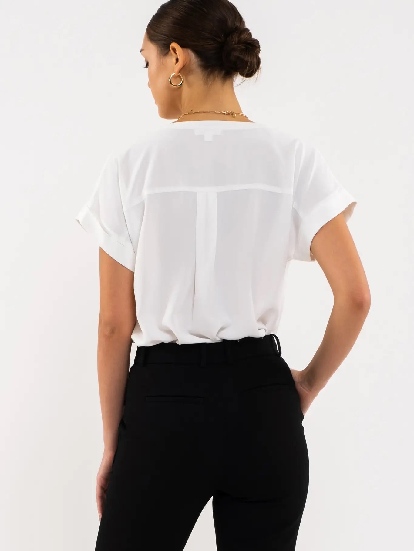 MINE Cuffed Short Sleeve Shirt with Front Pockets