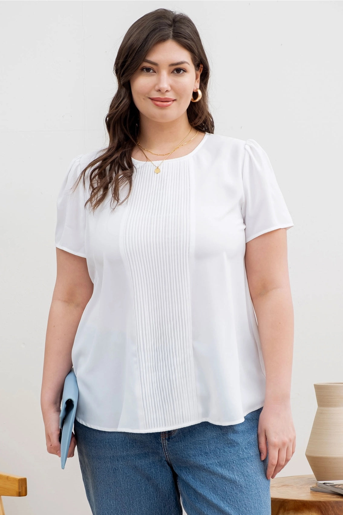 Perch Plus Pleated Front Woven Top
