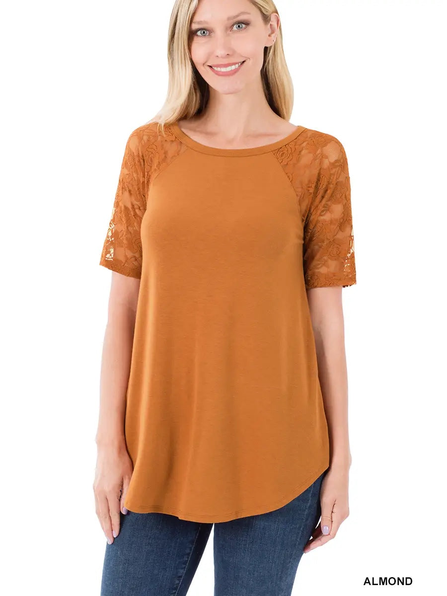 Zenana Lace Detail Short Sleeve