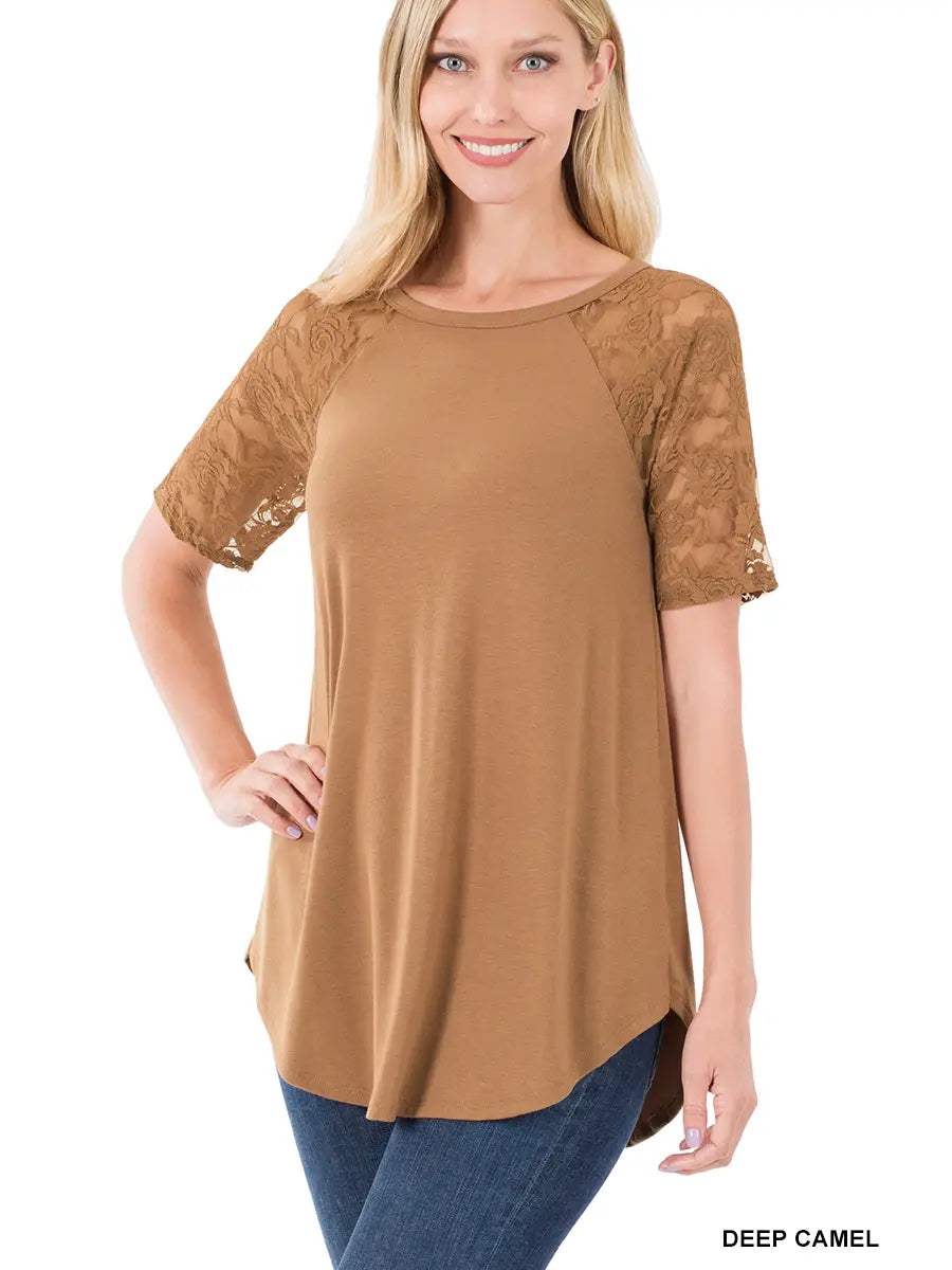 Zenana Lace Detail Short Sleeve