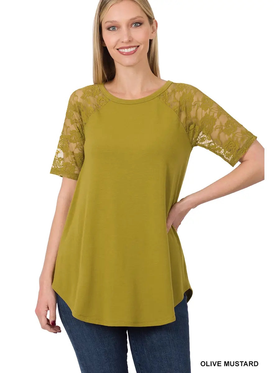 Zenana Lace Detail Short Sleeve