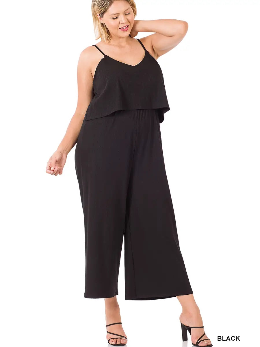 Plus Size Double Layer Ribbed Jumpsuit