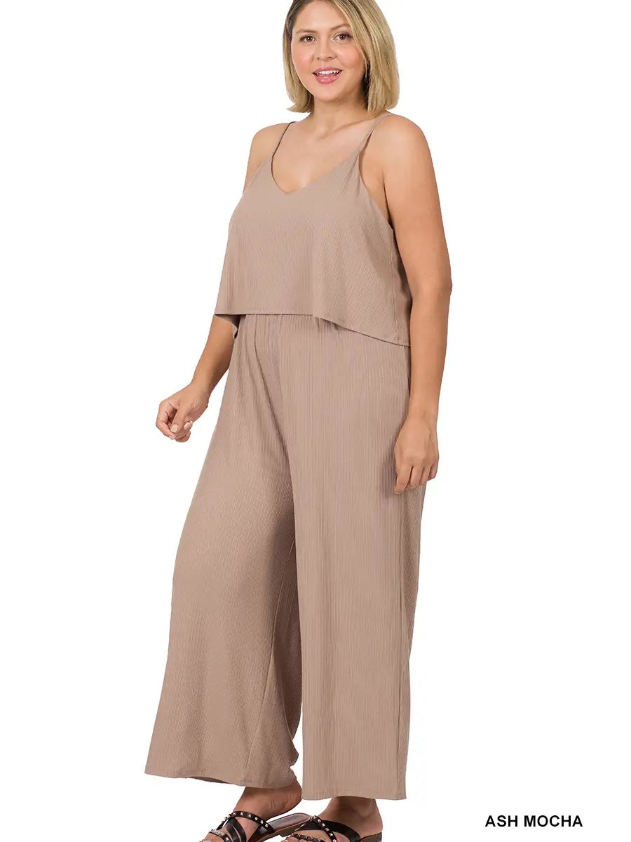 Plus Size Double Layer Ribbed Jumpsuit