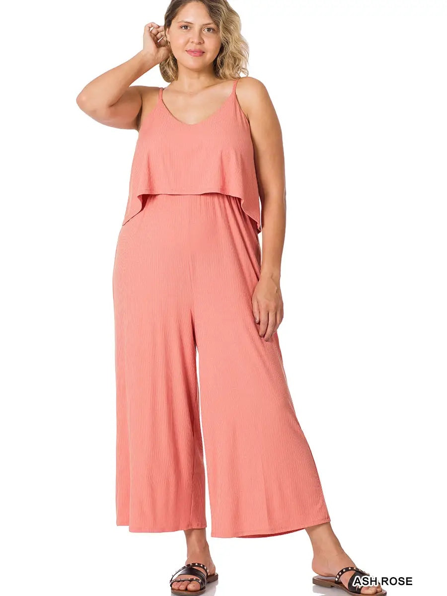 Plus Size Double Layer Ribbed Jumpsuit