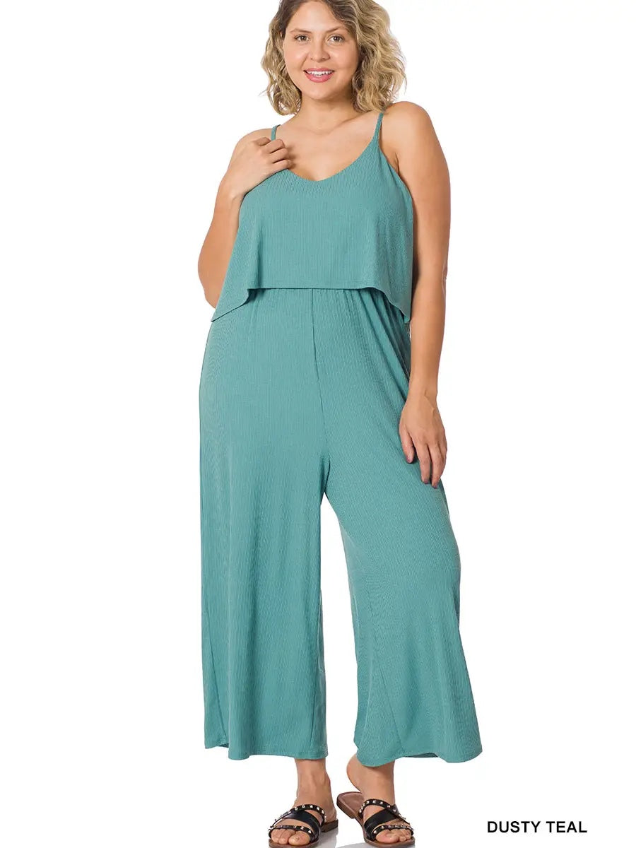 Plus Size Double Layer Ribbed Jumpsuit