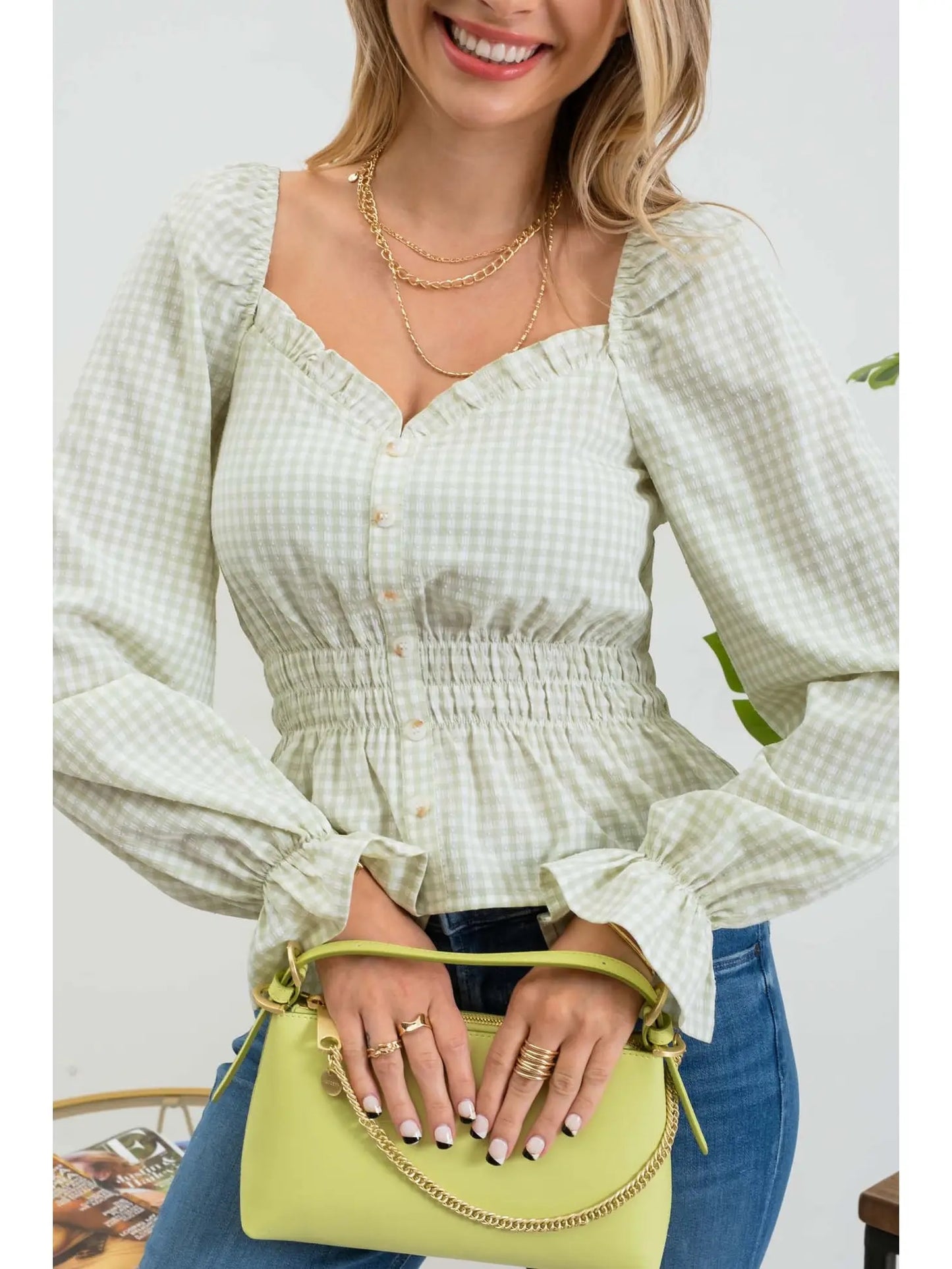 Blu Pepper Gingham Ruffled Top