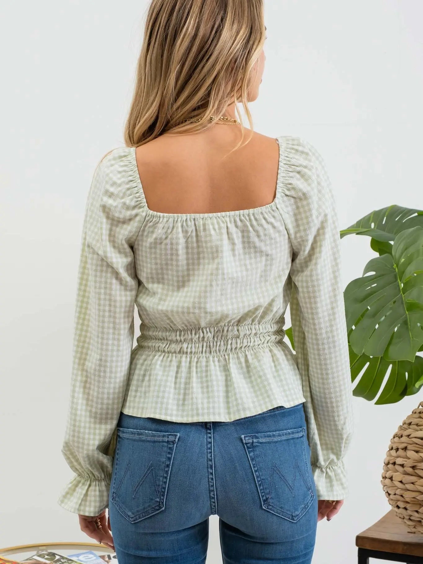 Blu Pepper Gingham Ruffled Top