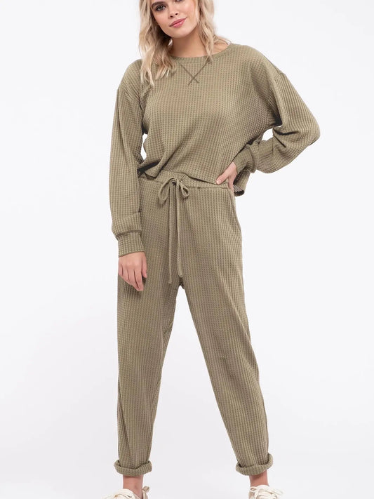 Blu Pepper Olive Waffle Knit Combo Set