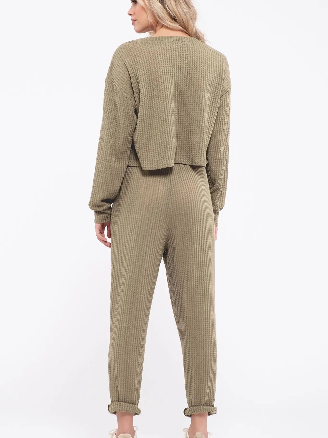 Blu Pepper Olive Waffle Knit Combo Set