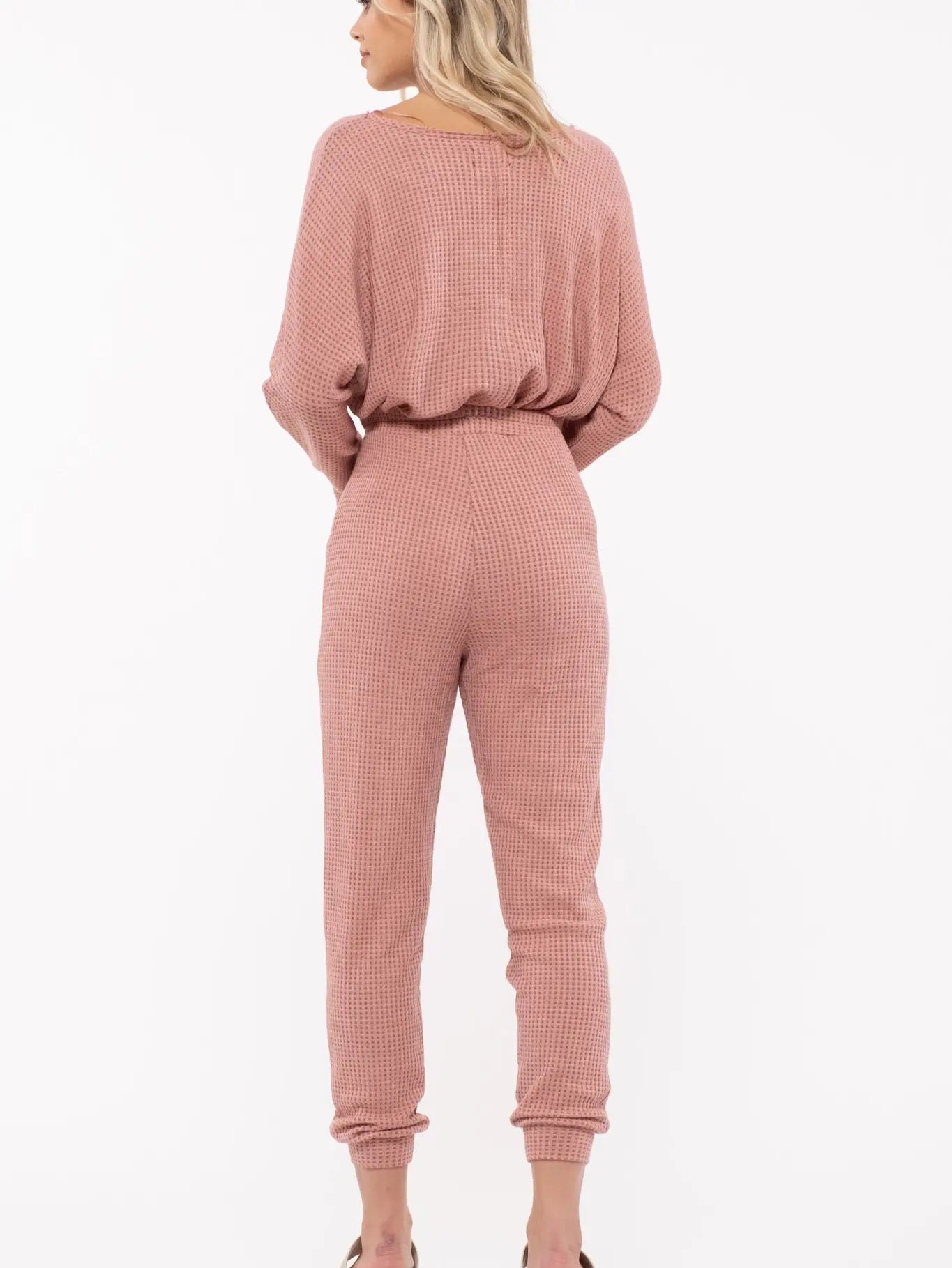 Blu Pepper Waffle Knit Split Neck Set