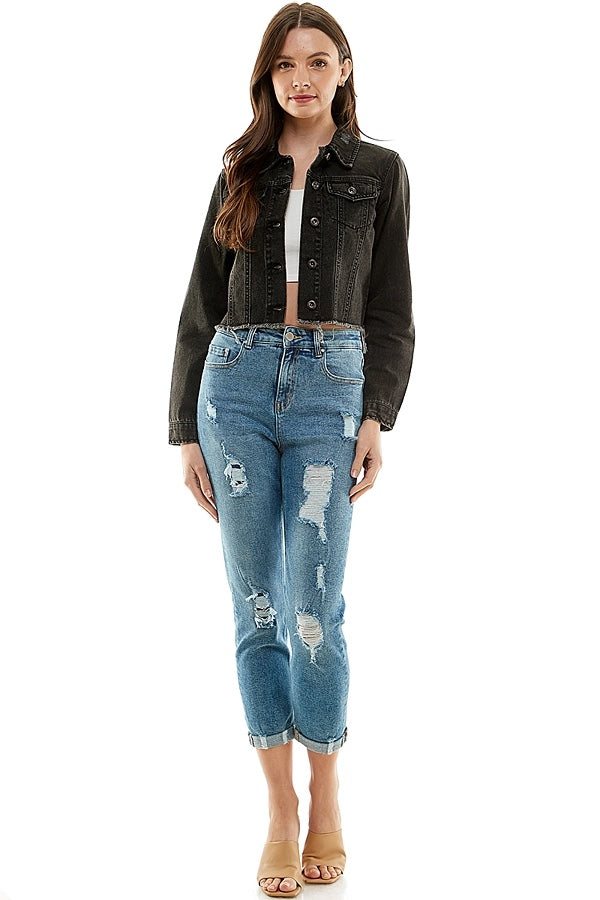 Blue Age Distressed Cuffed Boyfriend Jeans