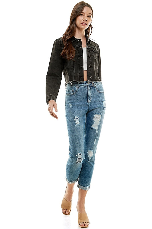 Blue Age Distressed Cuffed Boyfriend Jeans