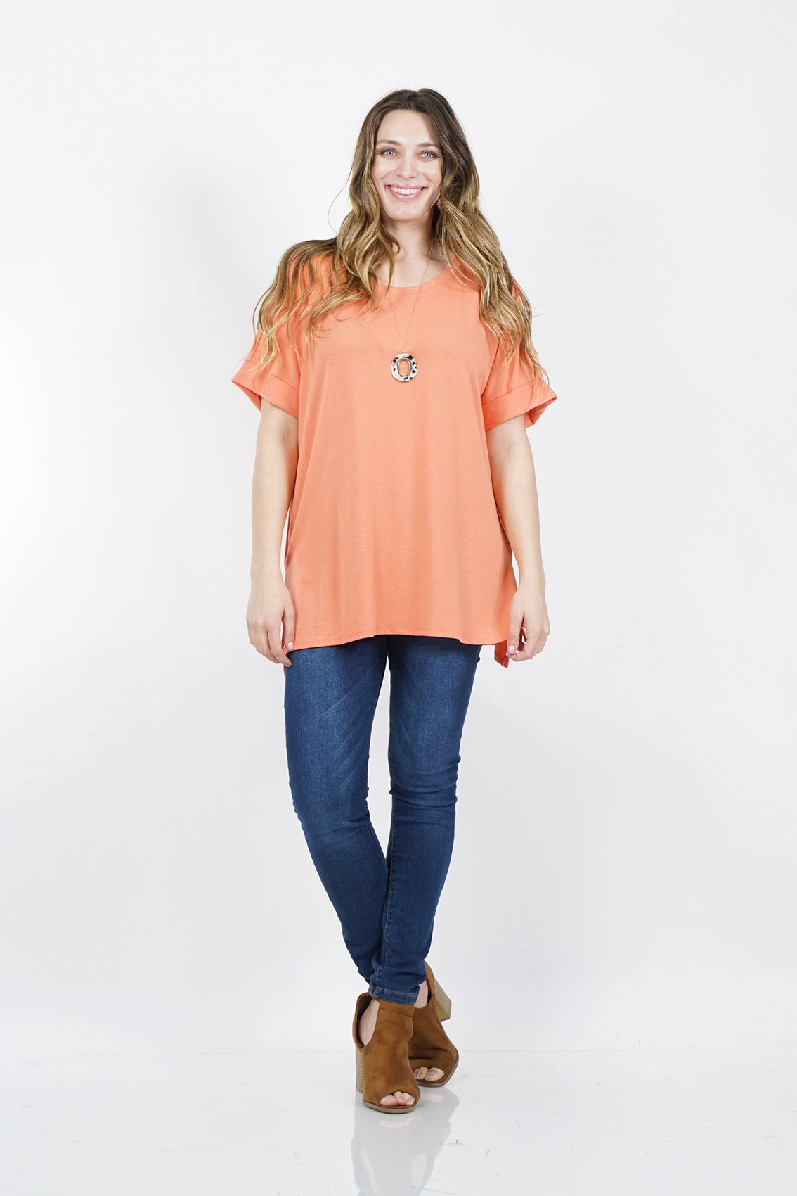 Zenana Plus Round Neck Side Slit Tunic