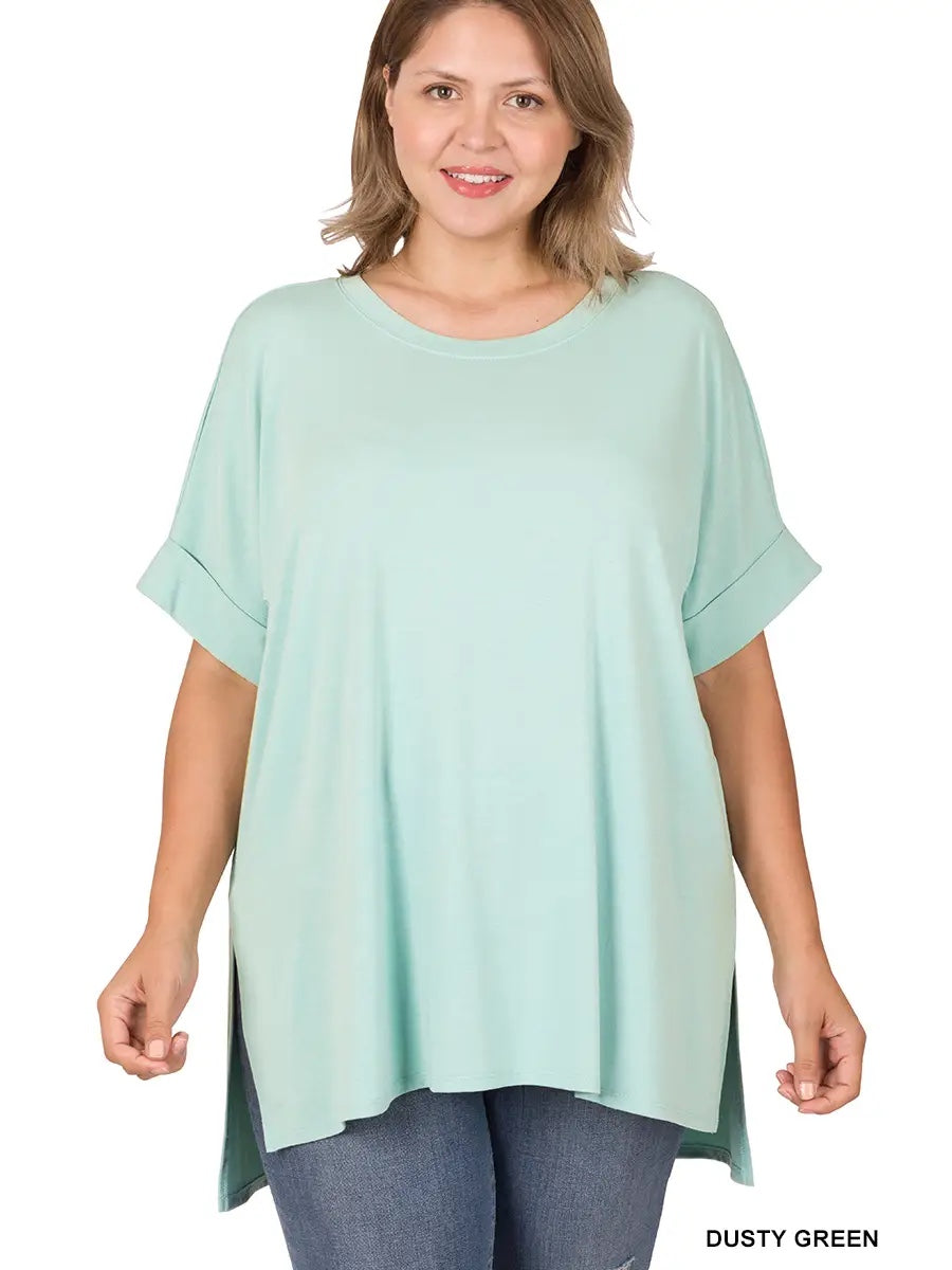 Zenana Plus Round Neck Side Slit Tunic