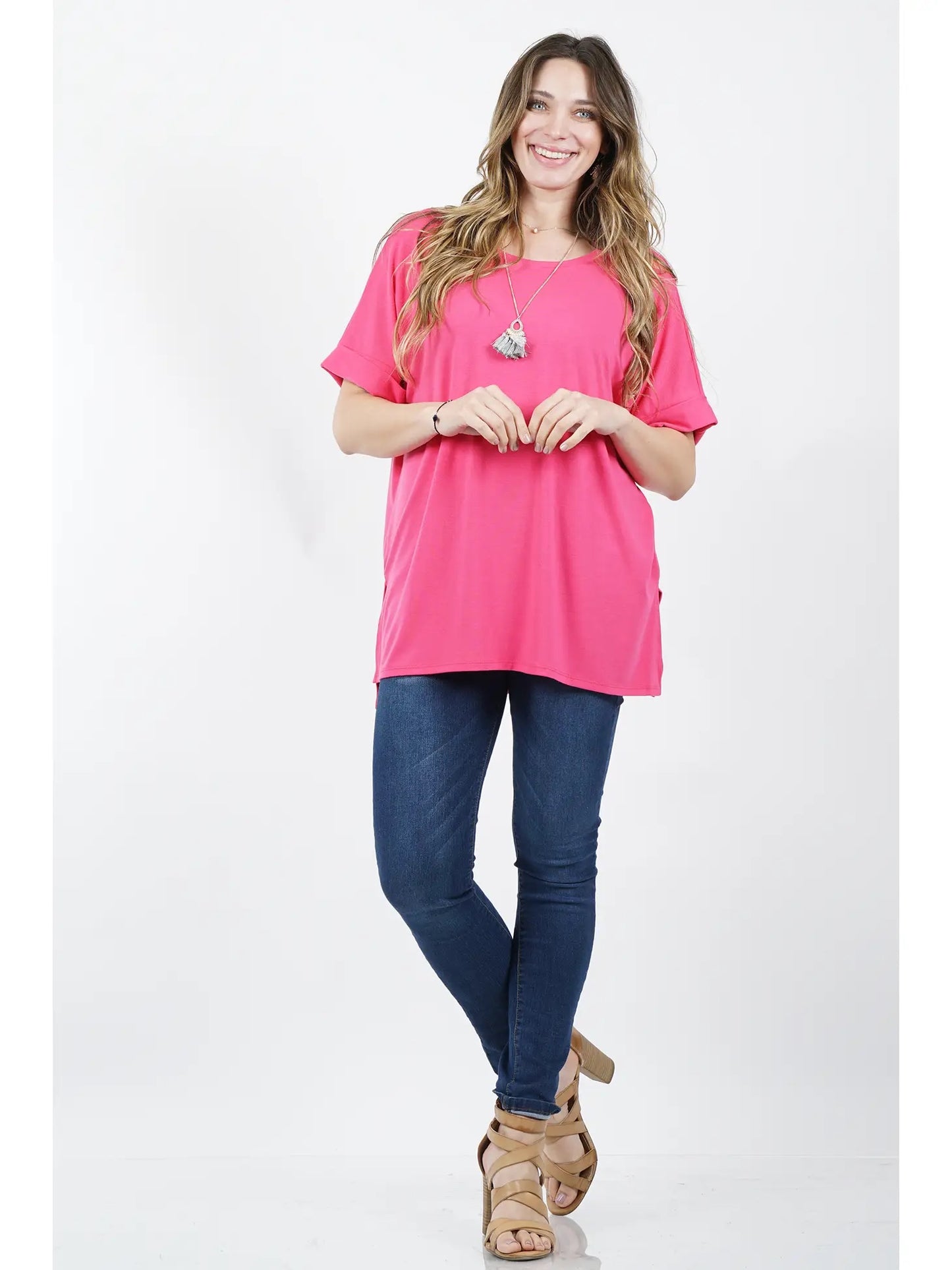 Zenana Plus Round Neck Side Slit Tunic