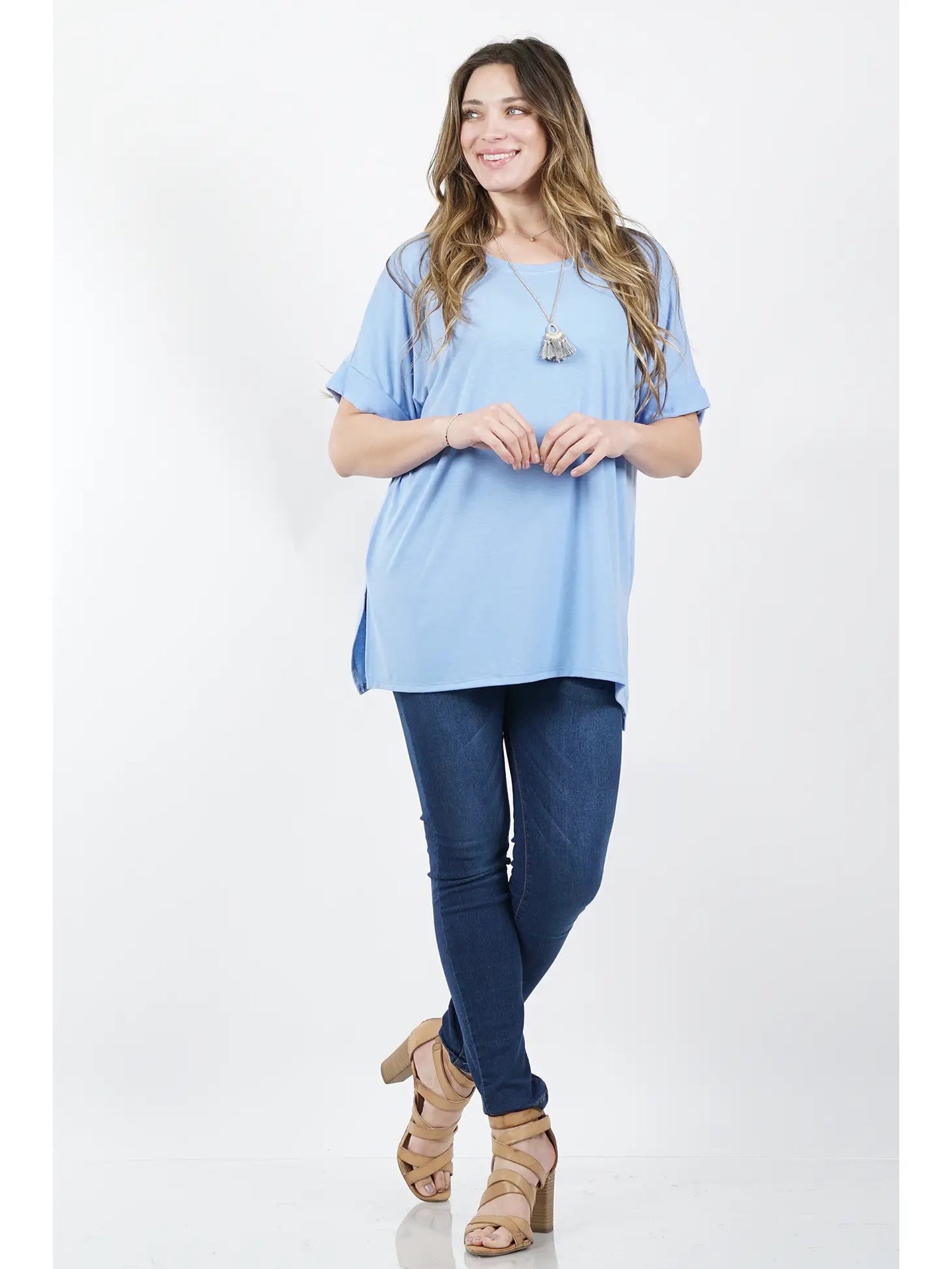 Zenana Plus Round Neck Side Slit Tunic
