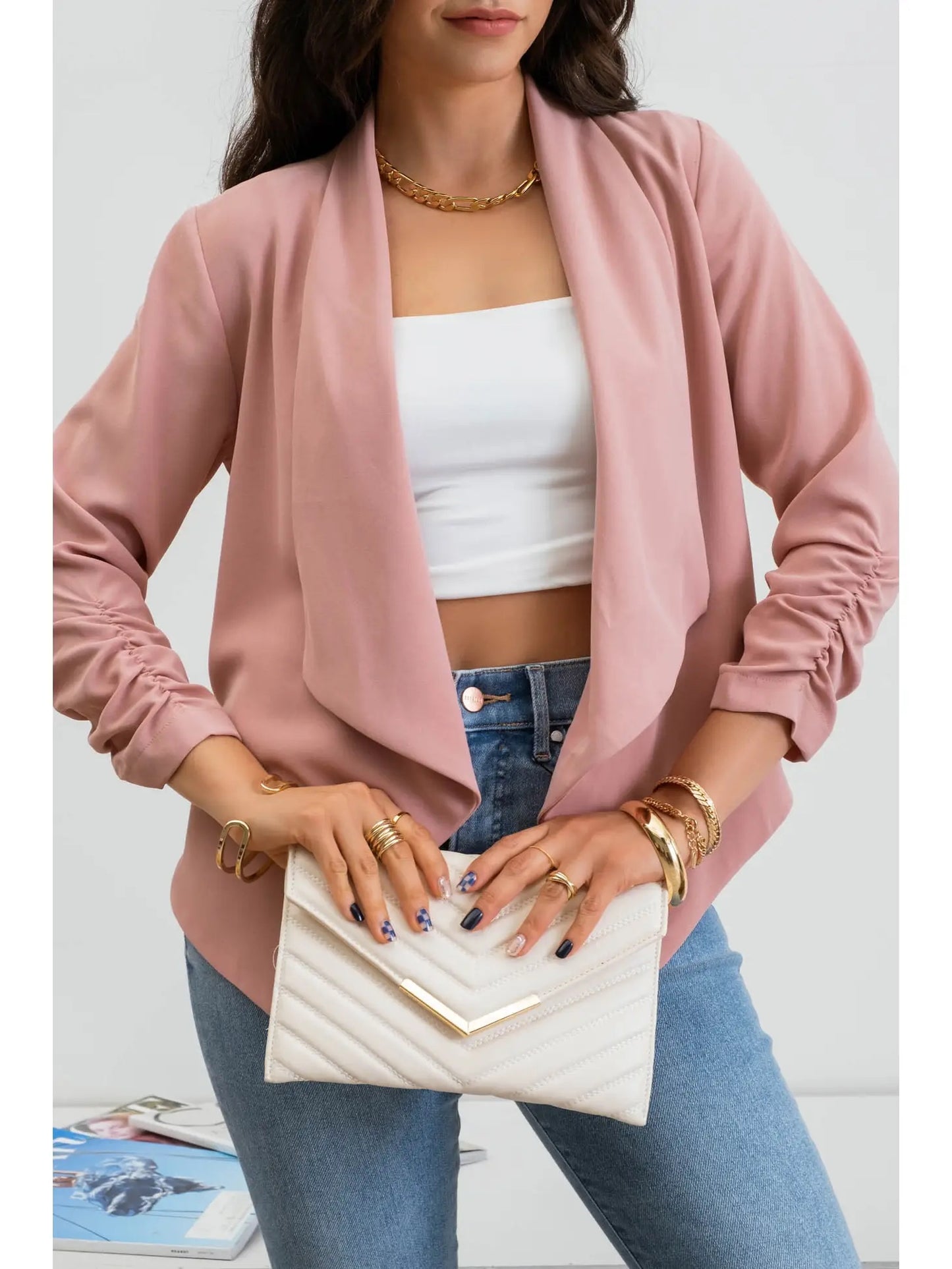 Mine 3/4 Rouched Sleeve Blazer