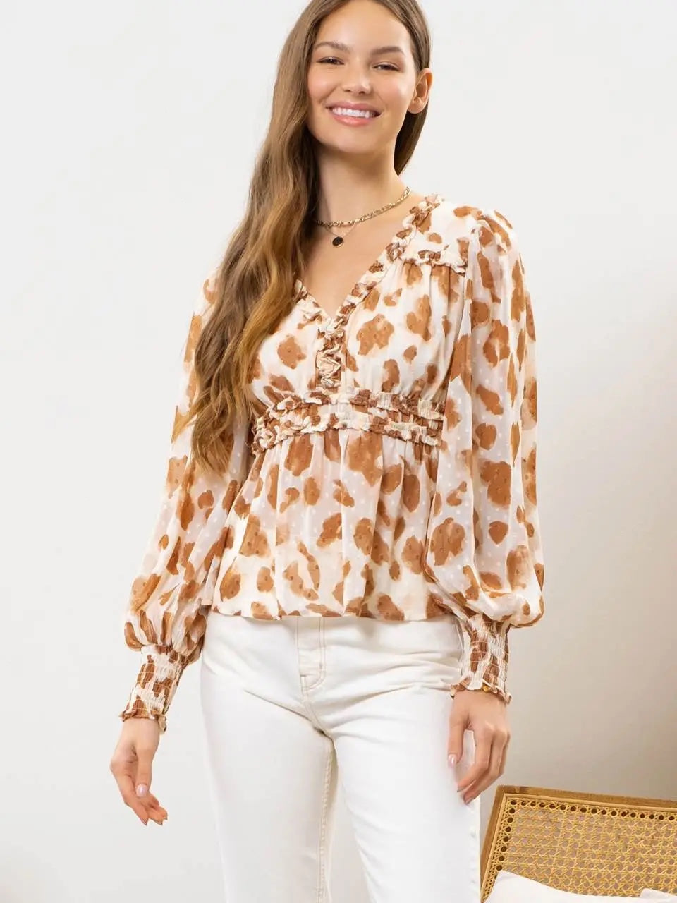 Blu Pepper Empire Waist V Neck Long Sleeve