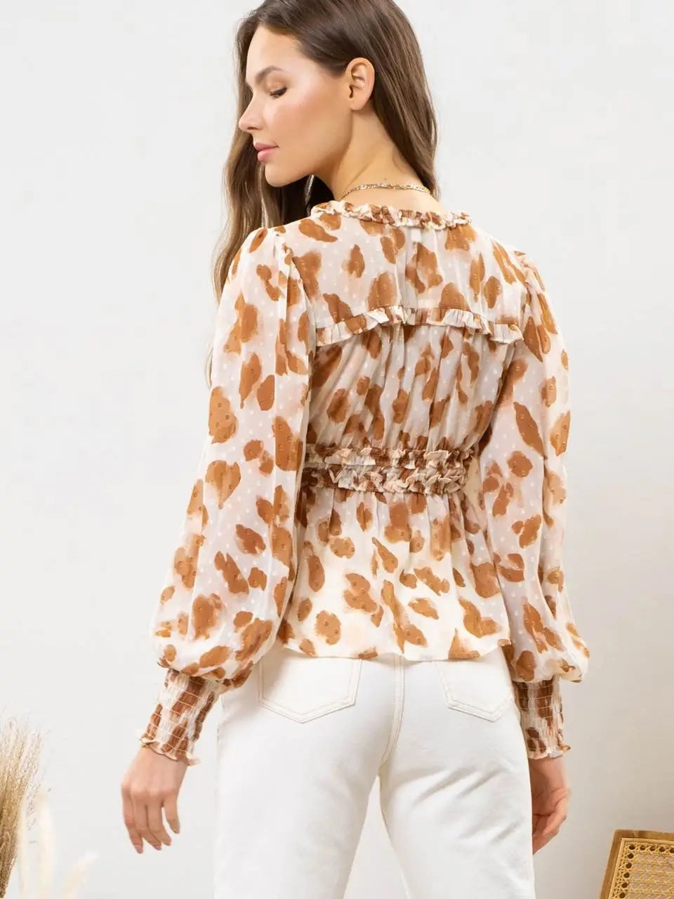 Blu Pepper Empire Waist V Neck Long Sleeve