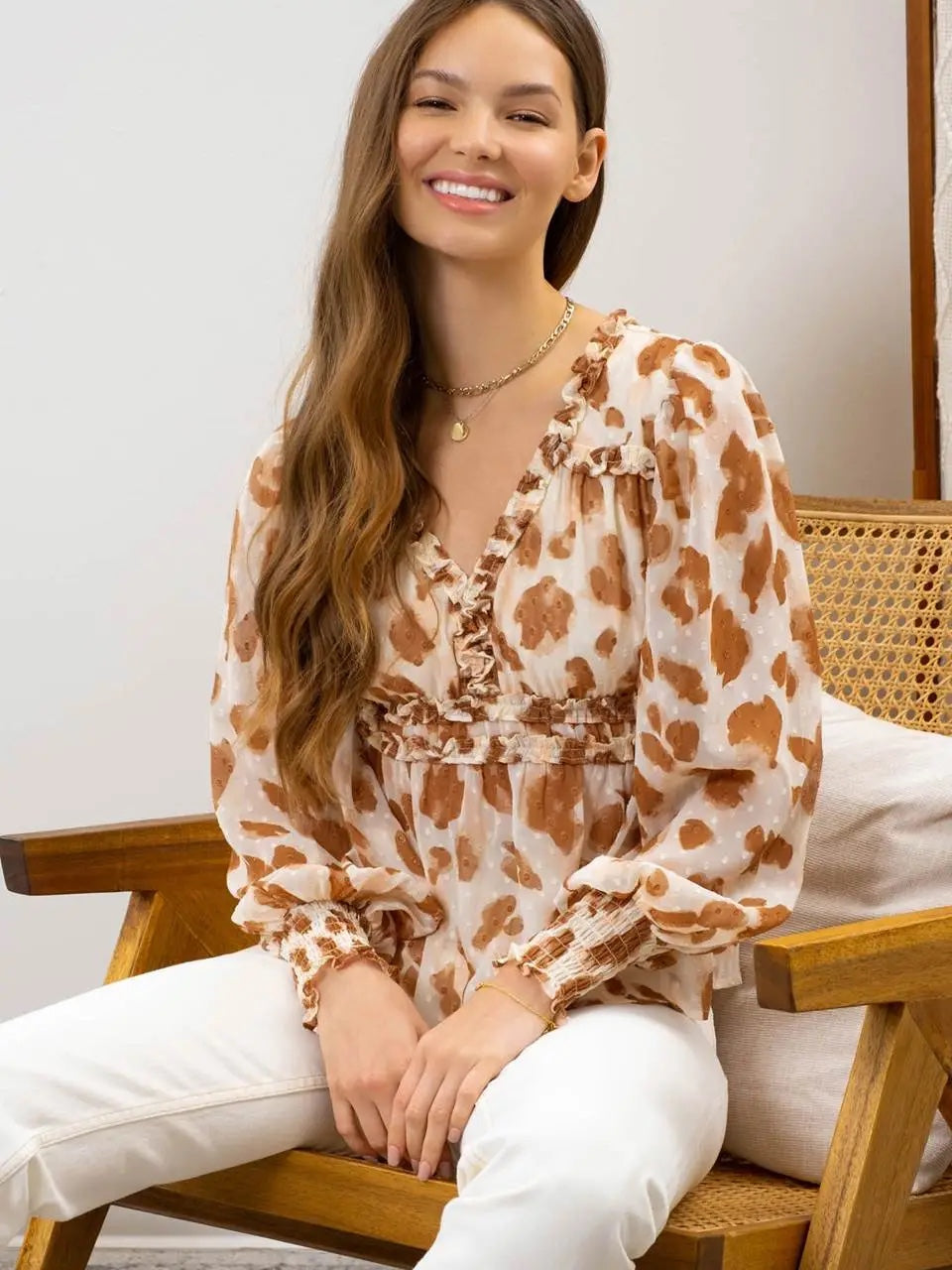 Blu Pepper Empire Waist V Neck Long Sleeve