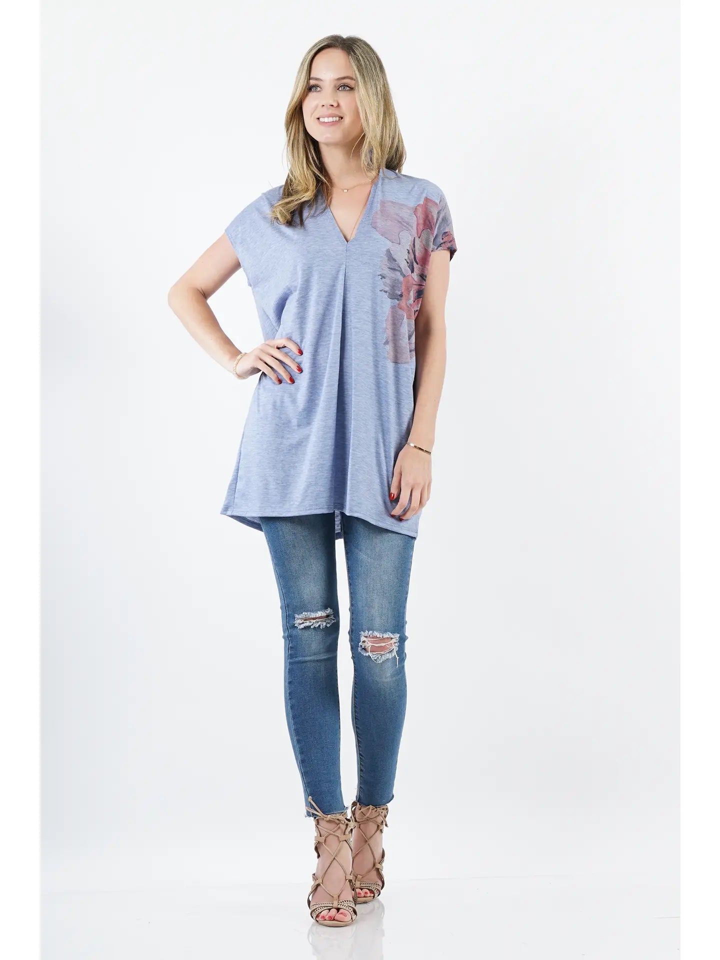 42Pops Flower Sublimation V Neck Tunic