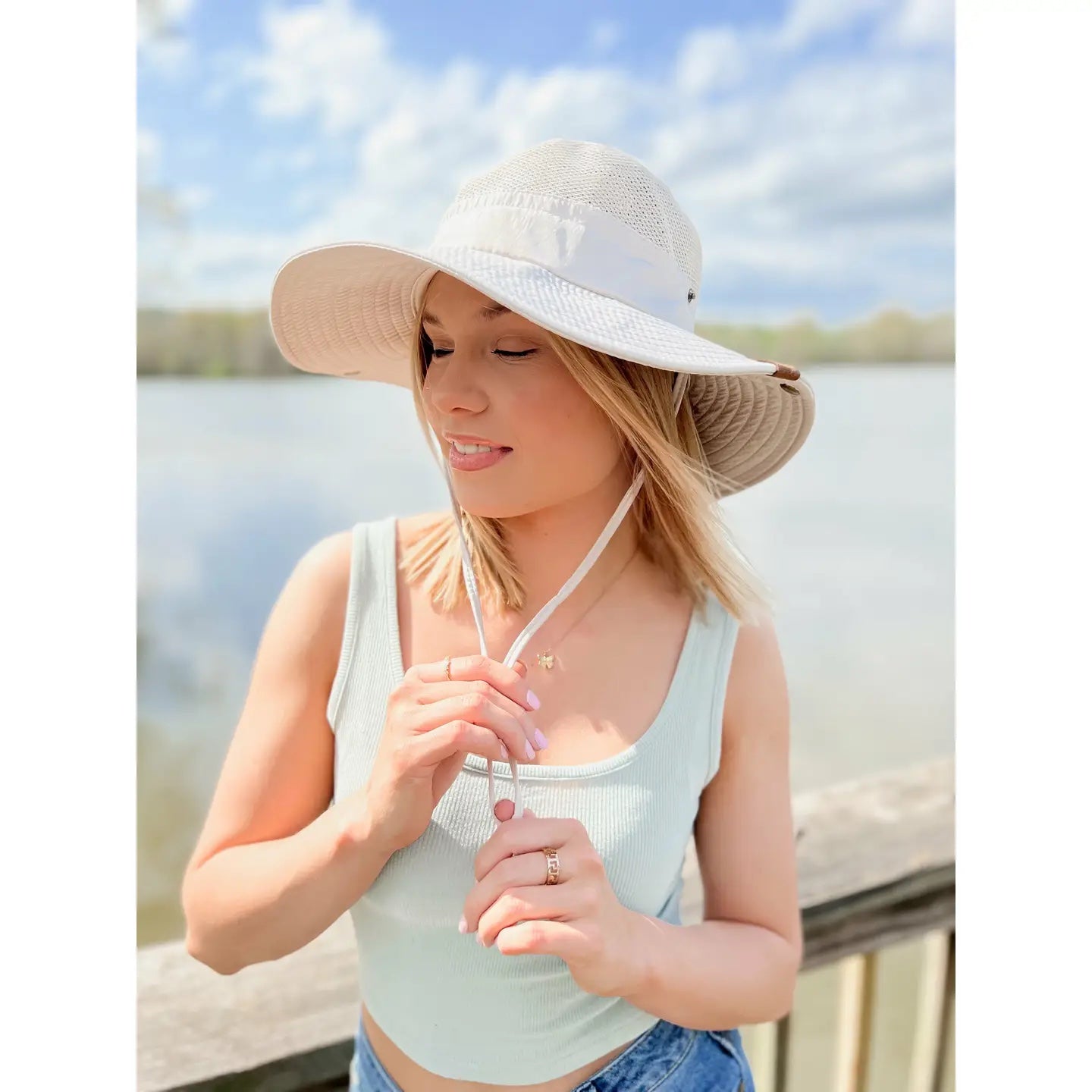 CC Beanie Wide Brim Adjustable Beige Sun Hat
