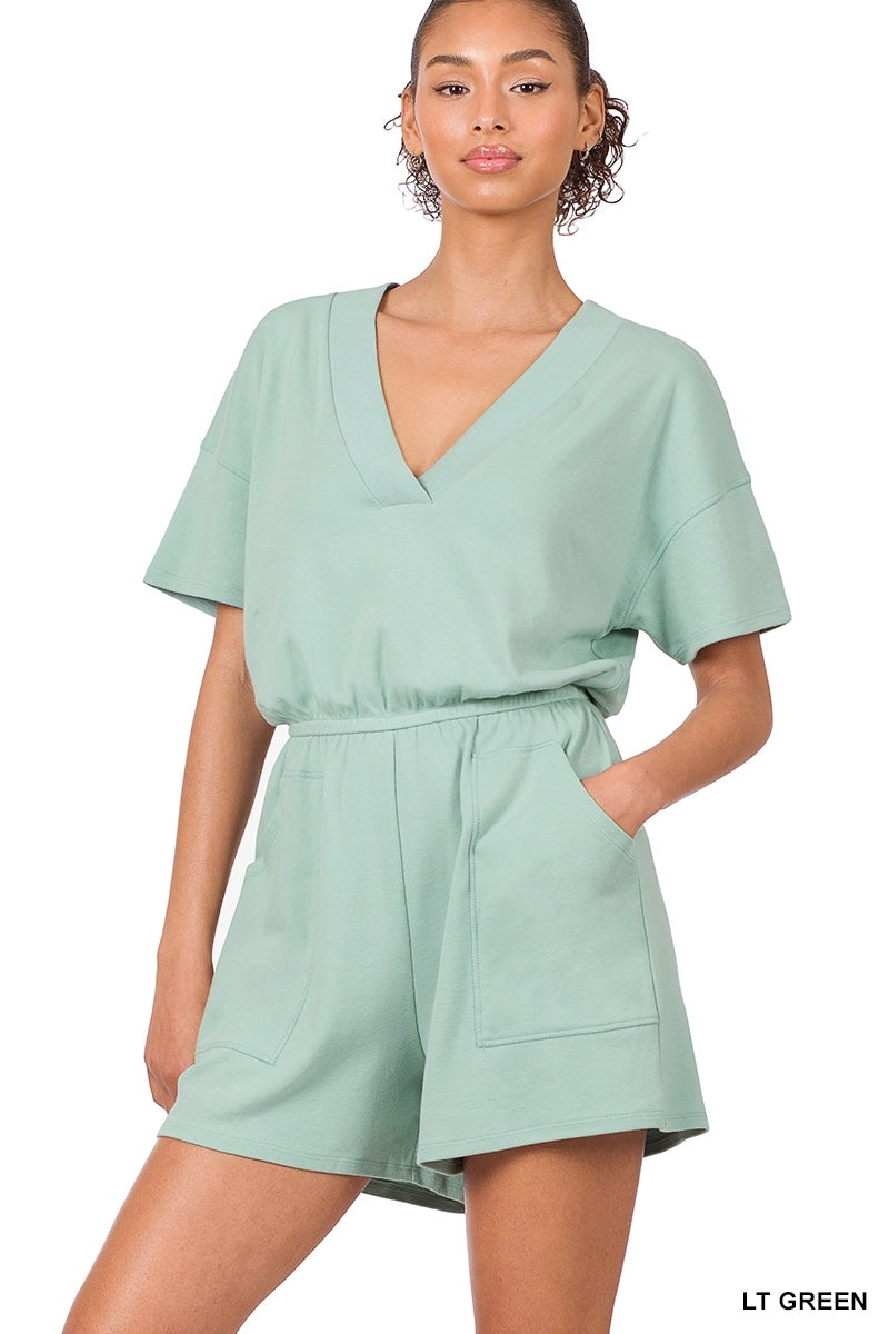 Zenana V Neck Romper with Pockets