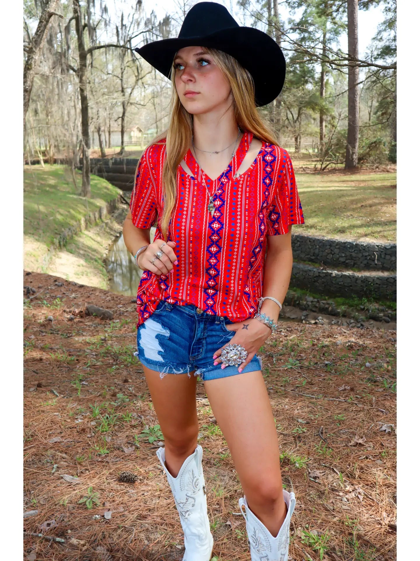 Merigold Kiss Cutout V-Neck Shirt
