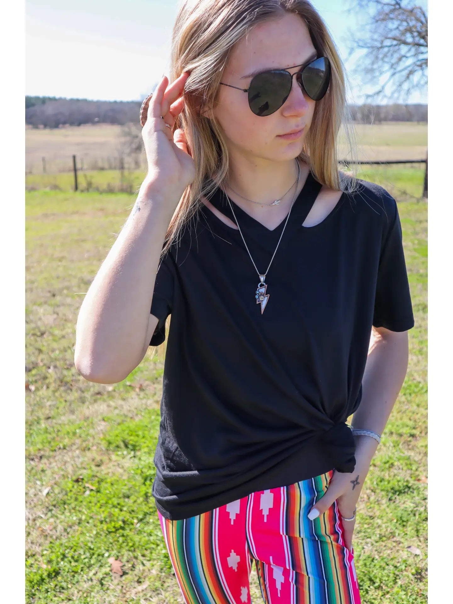 Merigold Kiss Cutout V-Neck Shirt