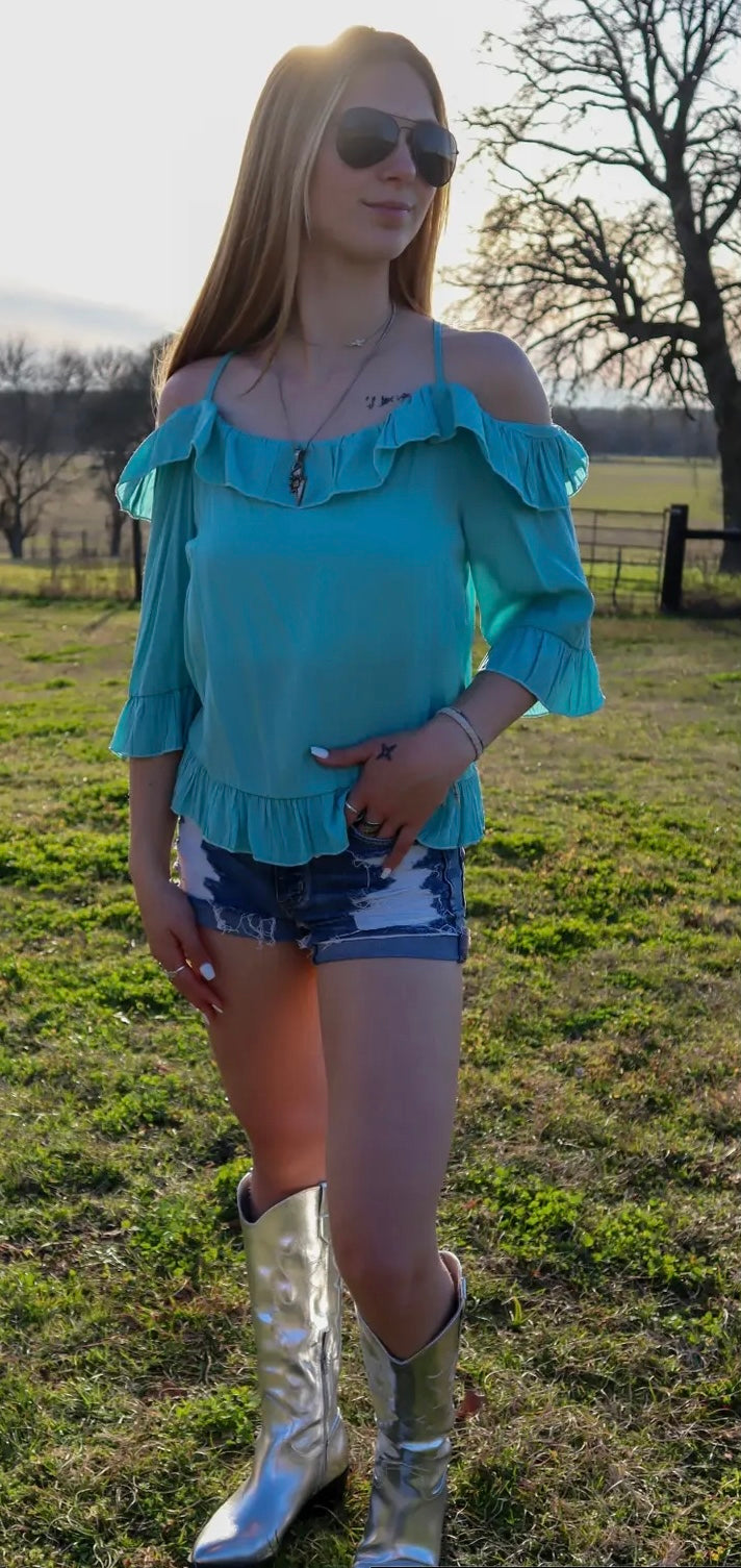 Merigold Kiss Criss Cross Off the Shoulder Blouse